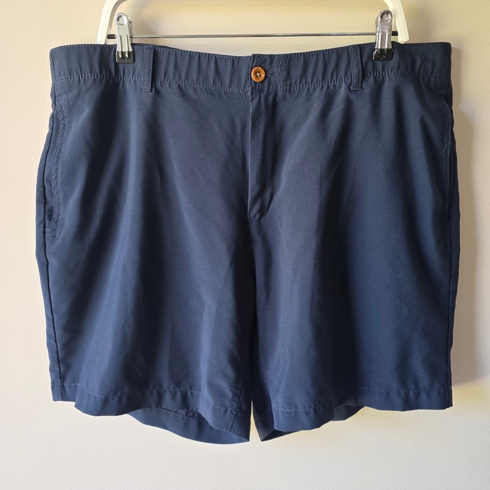Caribbean Joe Mens Navy Blue Performance Flat Front Shorts Size 40 Stretch Golf